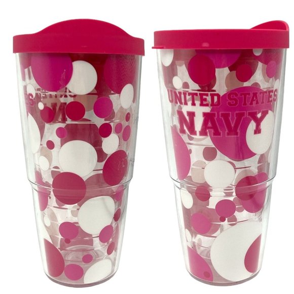 TERVIS- Tumbler 24oz. United States Navy Pink Polka Dots Pink Lid Breast Cancer - Picture 1 of 3